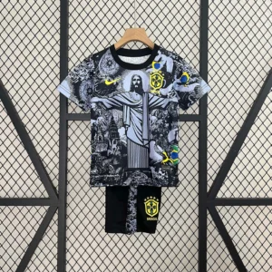 2024 Brazil Special Edition Jesus Black Gray Soccer Jersey Kids Size
